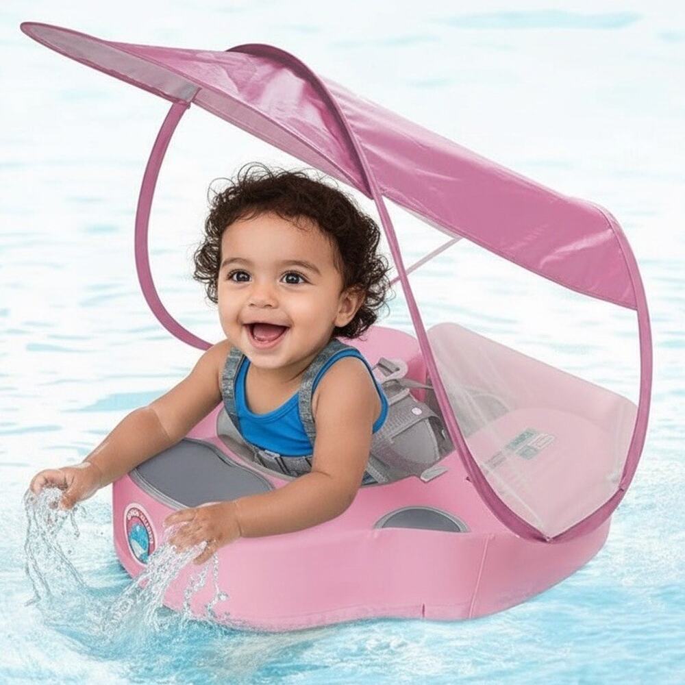 Doctor Dolphin Baby Swimming Ring Air-Free w/ Canopy & Safety Harness 3–24M NEW